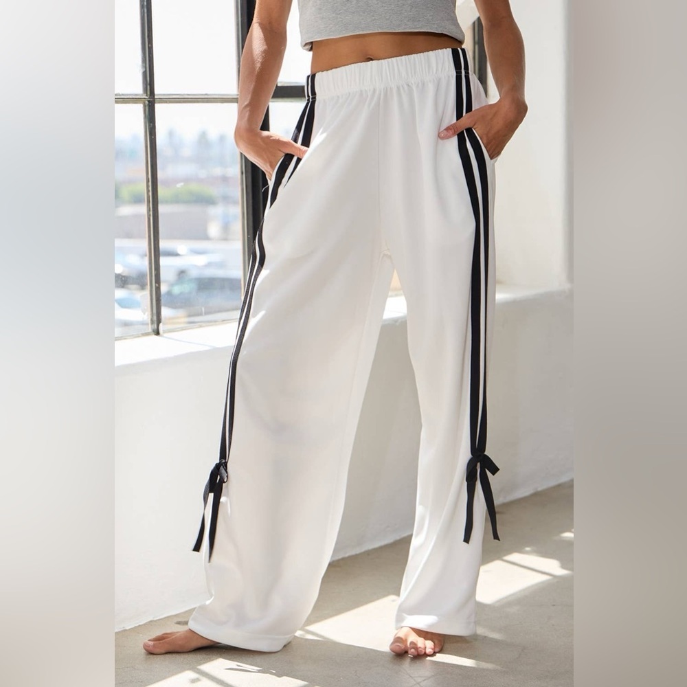 White with Black Stripes Pants - Picture 2 of 6